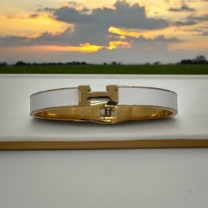 White Enamel H Bangle Bracelet
